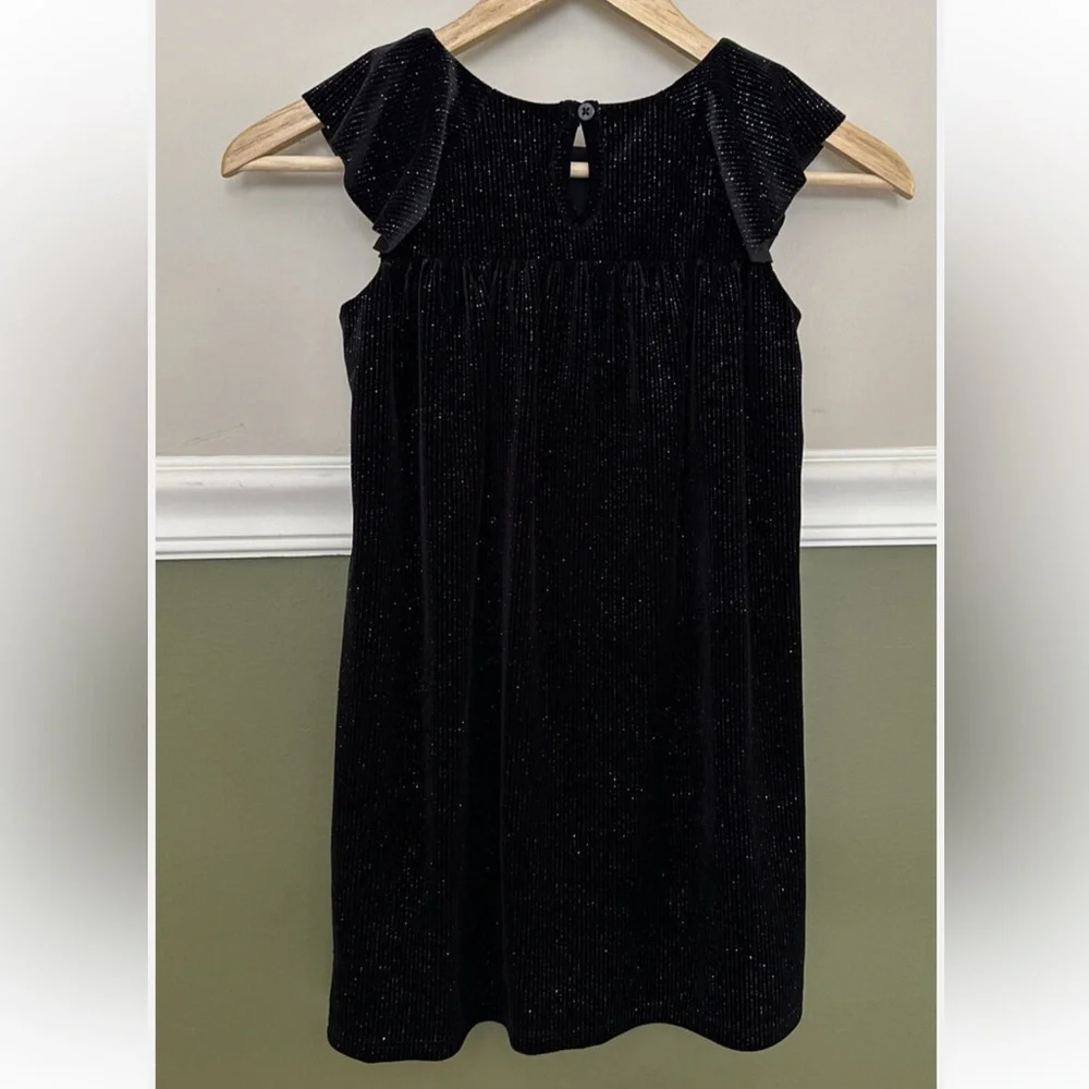 Cat and Jack Girls Size XL 14/16 Black Glitter Velvet Dress Ruffle Sleeve NWT